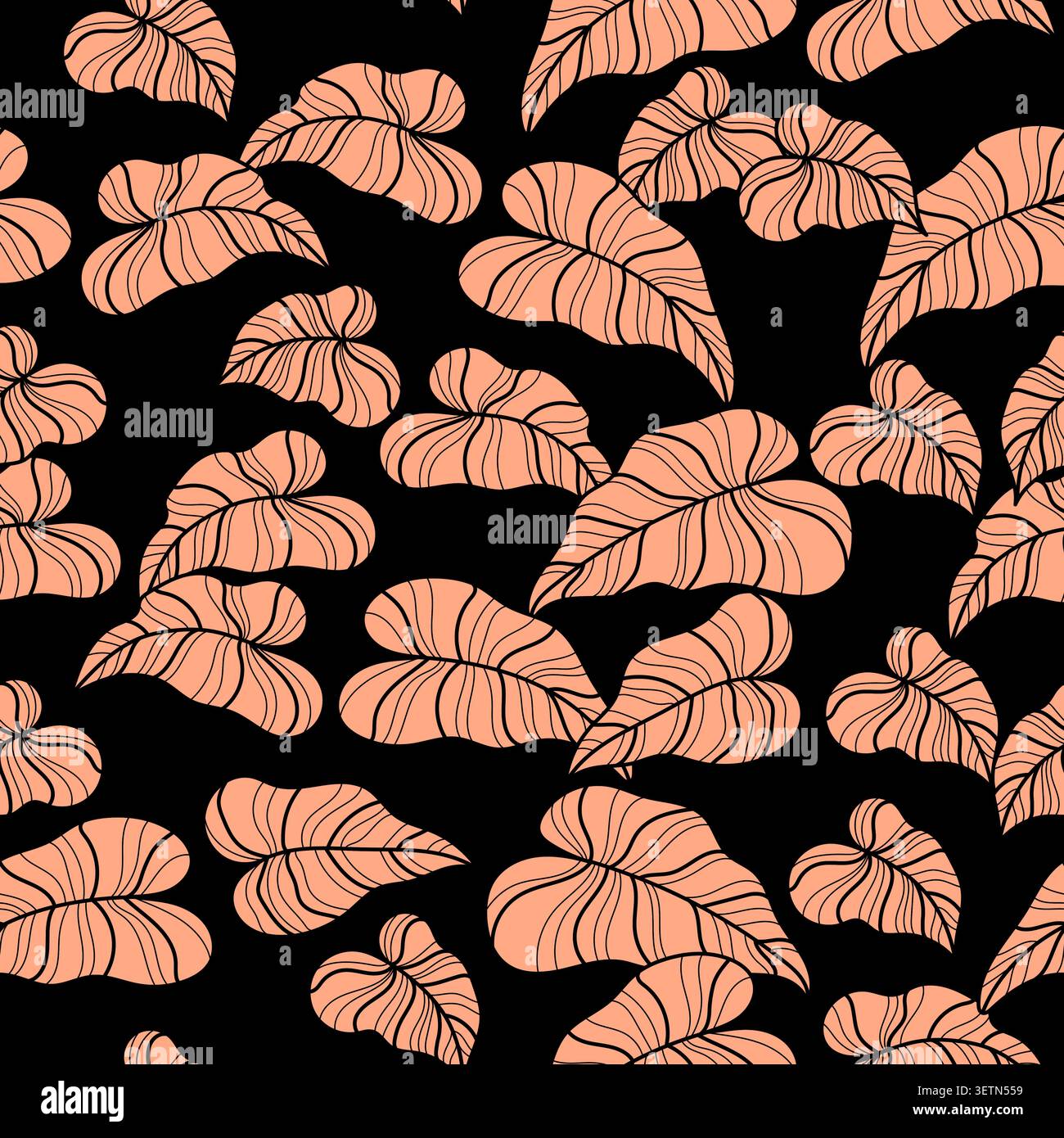 Seamless pattern with tropical leaves on brown background Stock Vector