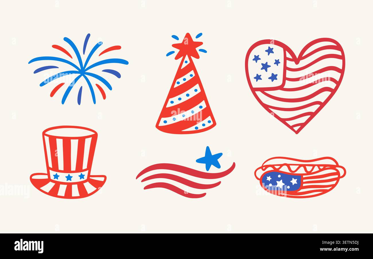 Fourth of July vector icon set. American holiday Stock Vector