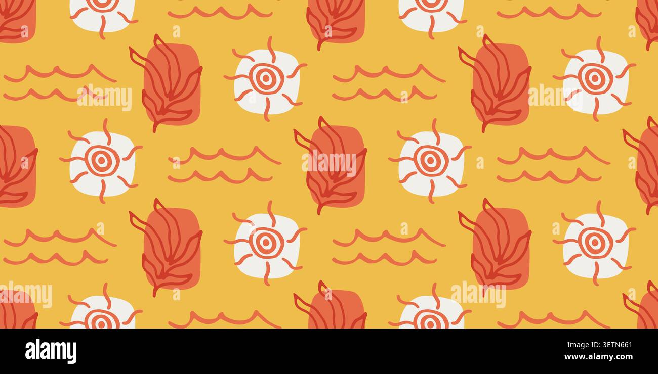 Coastal beach vector seamless pattern sun and wave Stock Vector