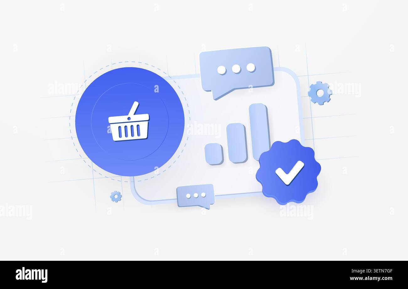 Ecommerce analytics with customer behavior tracking, sales performance metrics and purchase insights. Conversion analytics, retail reporting and online store performance vector illustration. Stock Vector