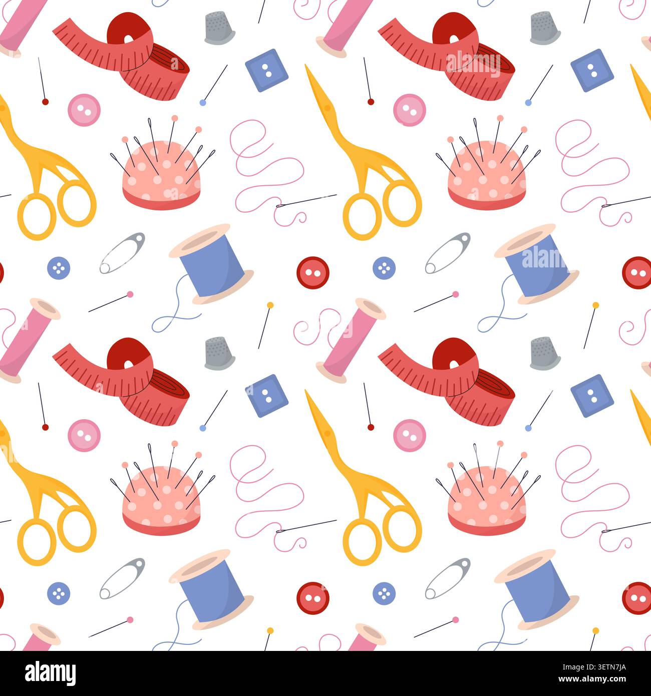 Pattern with Sewing Tools, Scissors and Pincushion Stock Vector