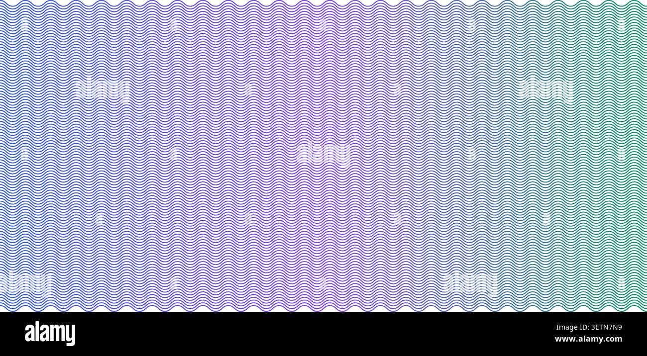 Watermark guilloche pattern for money certificates and secure banknotes. Wave gradient background with ornate lines for passport documents and currency design elements. Stock Vector