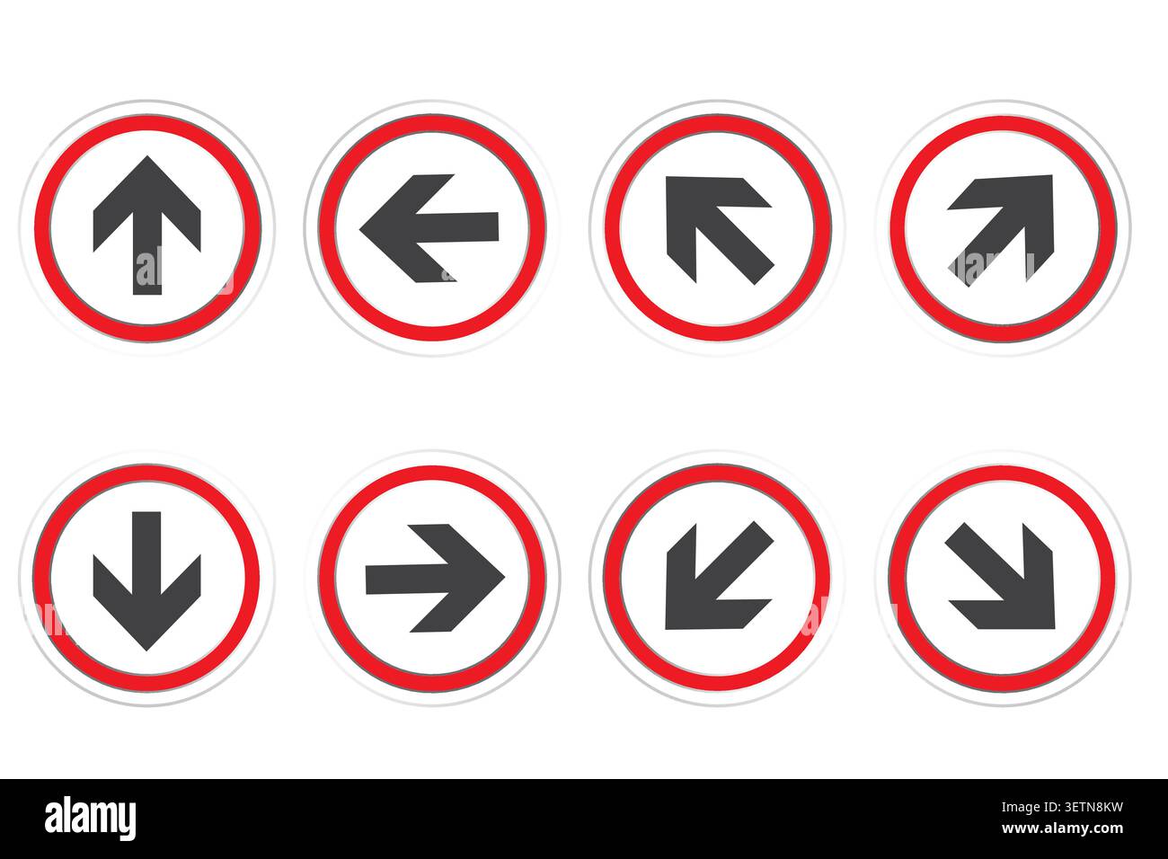 Circle arrow button set features red vector icons. It complements web navigation and interface directional systems. eps 10 Stock Vector