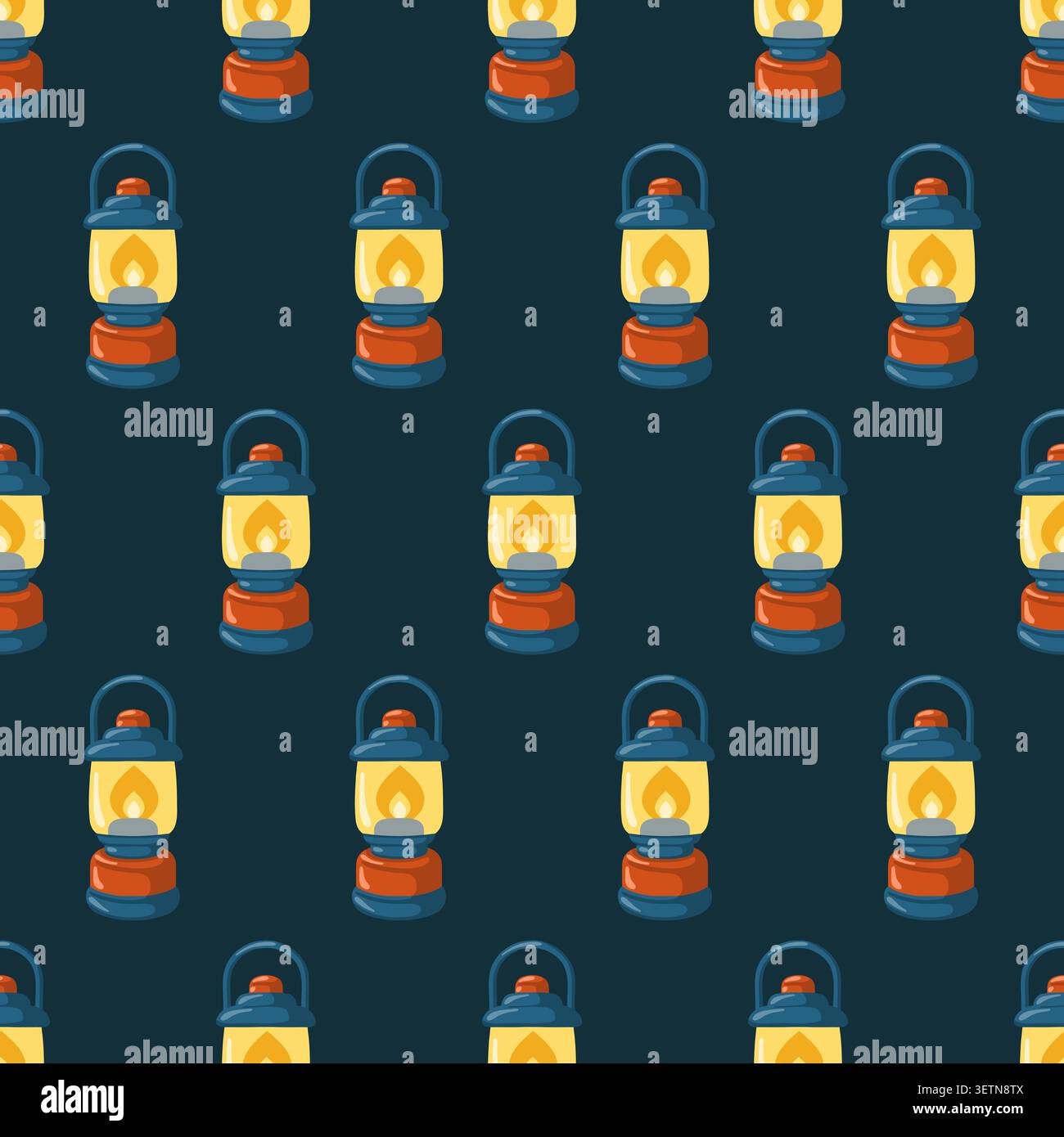 Seamless lantern pattern on dark background. Cartoon vector print. Stock Vector