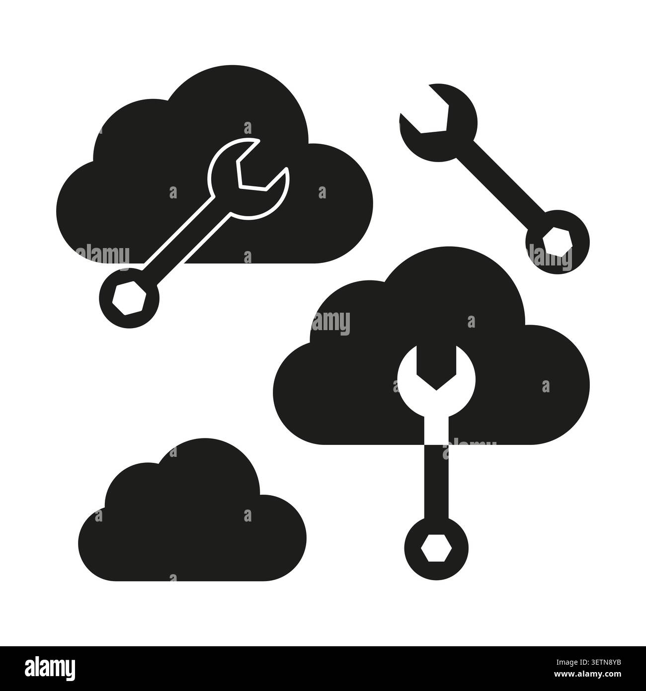 Cloud computing maintenance and configuration icons vector. Icons support IT services, web development, and app UIs. EPS 10. Stock Vector