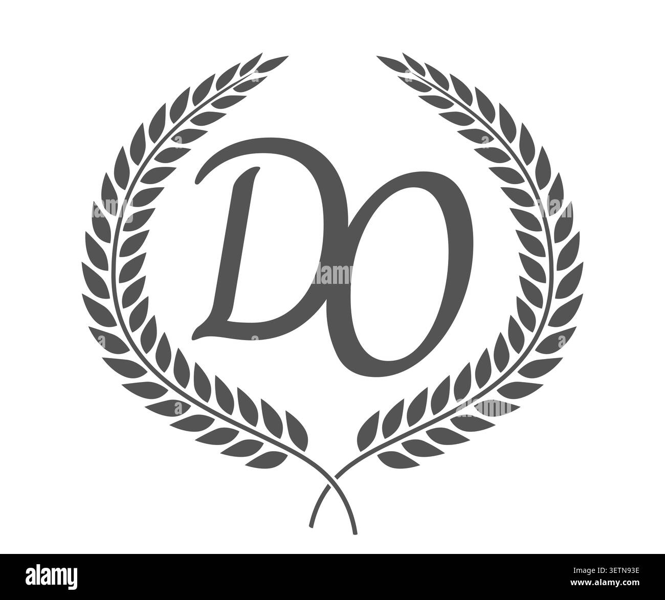 Initial letter D and O, DO monogram logo design with laurel wreath. Luxury emblem with calligraphy font. Stock Vector