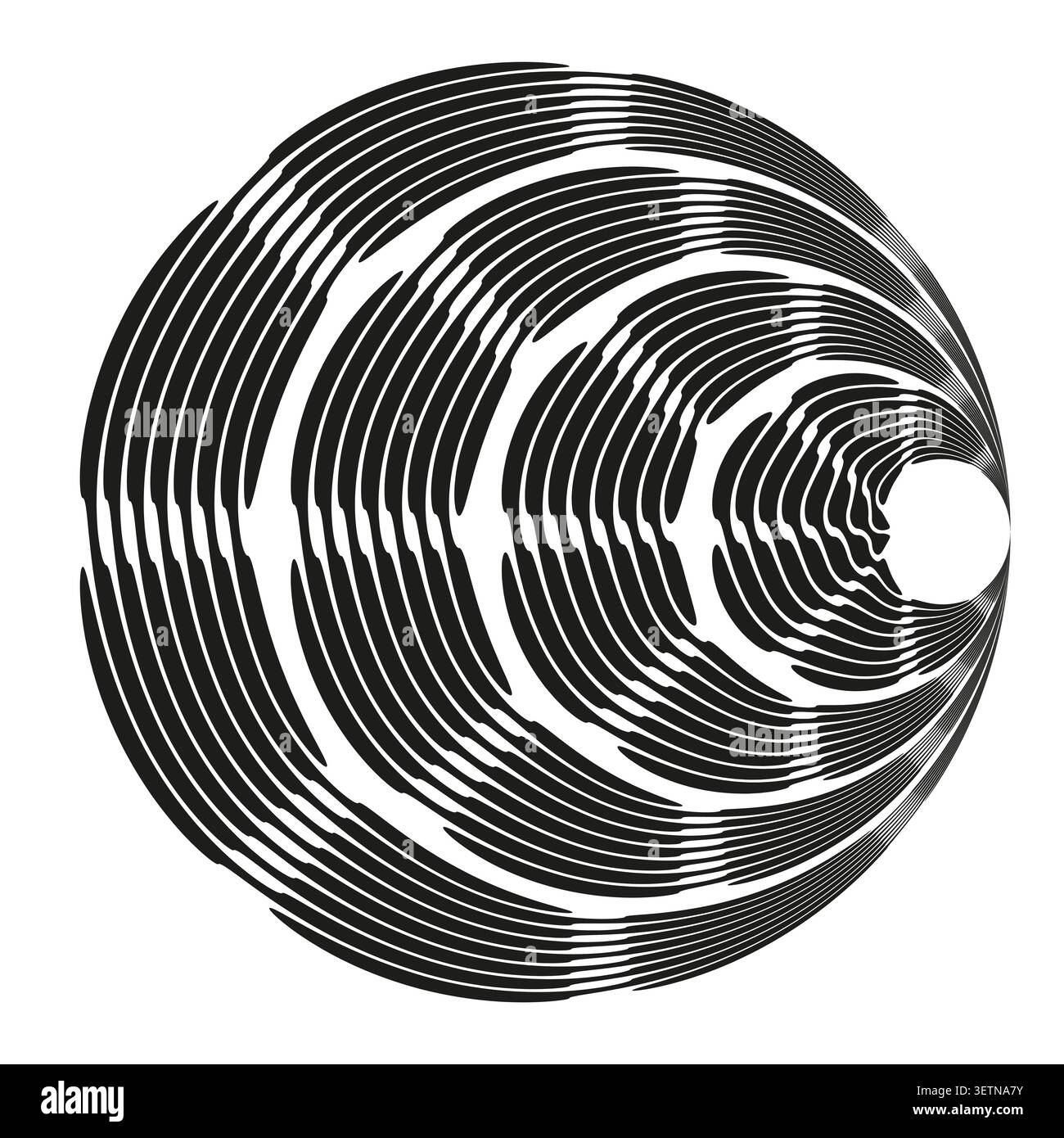 Circular op art graphic with distorted ripple lines vector. Graphic supports technology branding and data visualization projects. EPS 10. Stock Vector