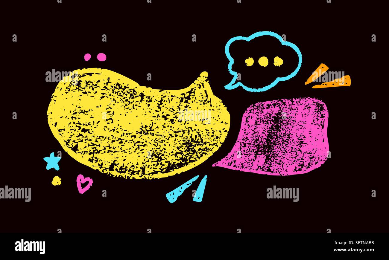 Yellow and magenta crayon hand drawn Irregular text boxes. Stock Vector
