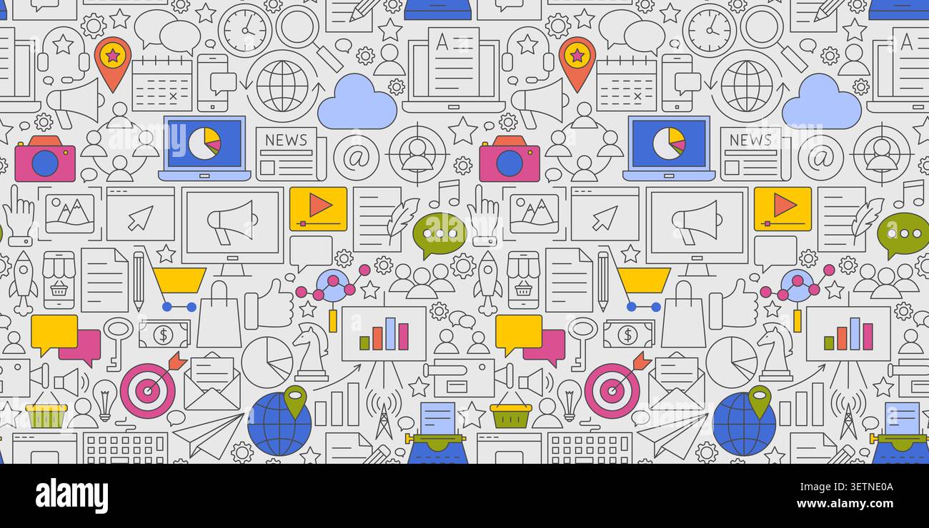 Social Media Outline Seamless Pattern Stock Vector