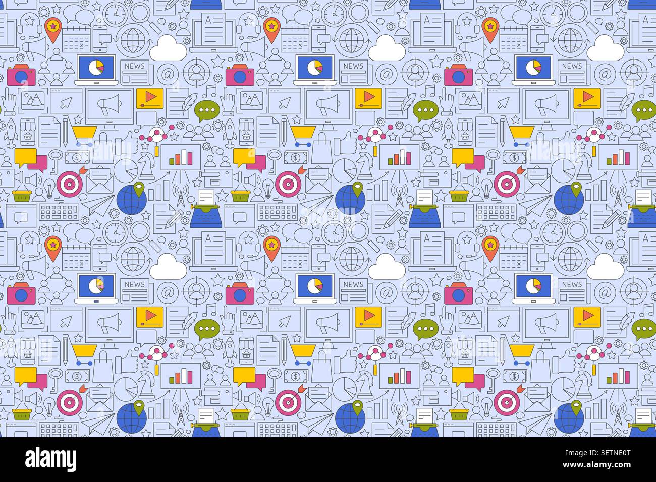 Digital Marketing Outline Seamless Pattern Stock Vector