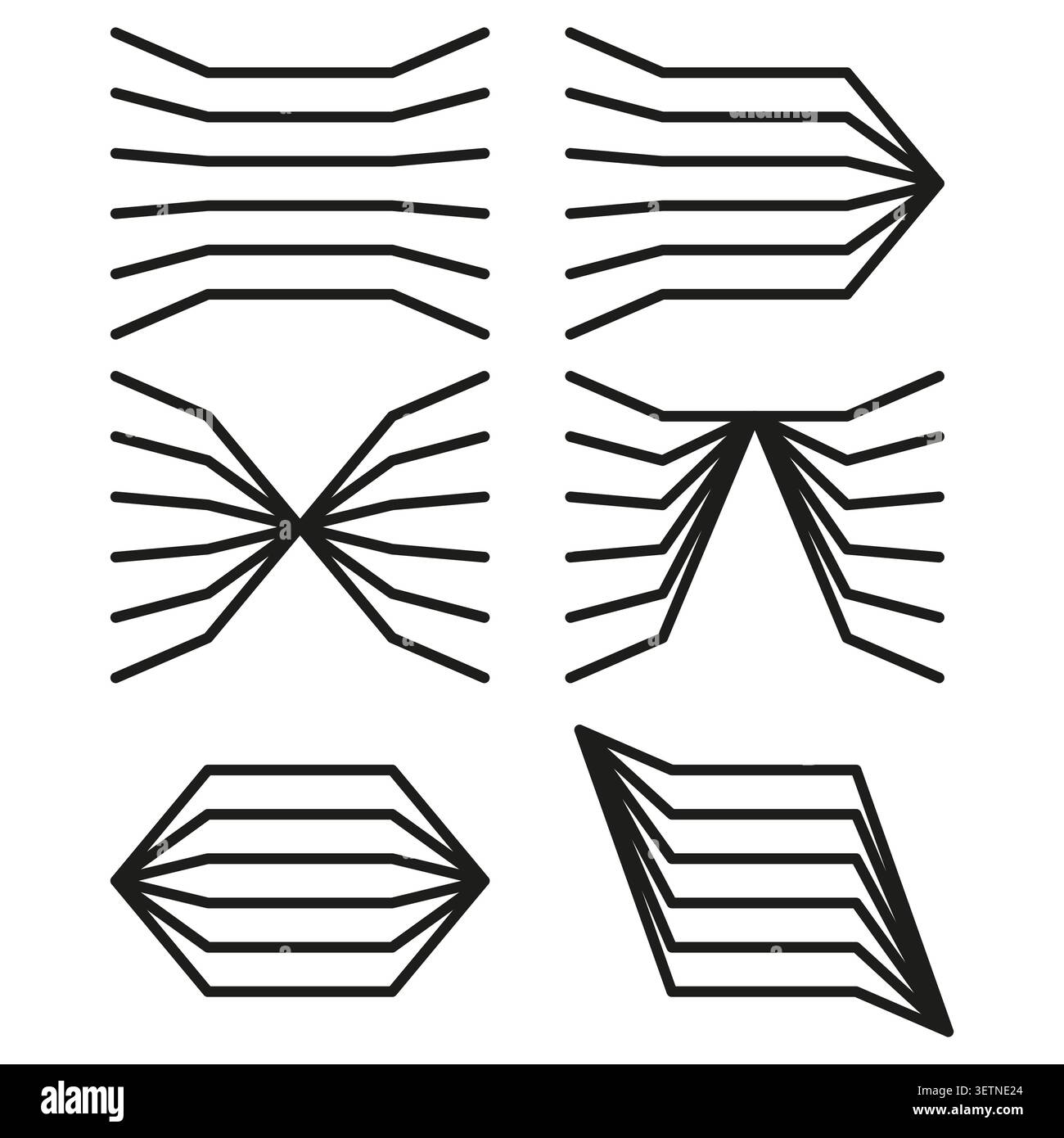 Abstract optical wireframe forms pack features black vector lens shapes. Minimal collection visualizes distortion. eps 10 Stock Vector