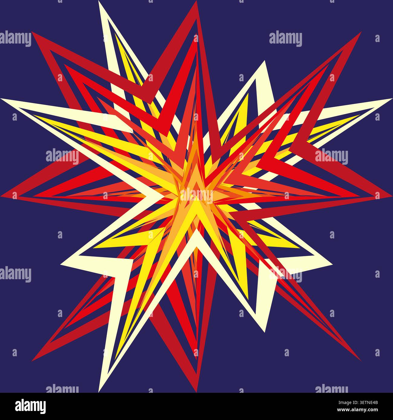 Geometric star forms pack features colorful vector sharp burst shapes. Vibrant collection visualizes abstract spark. eps 10 Stock Vector