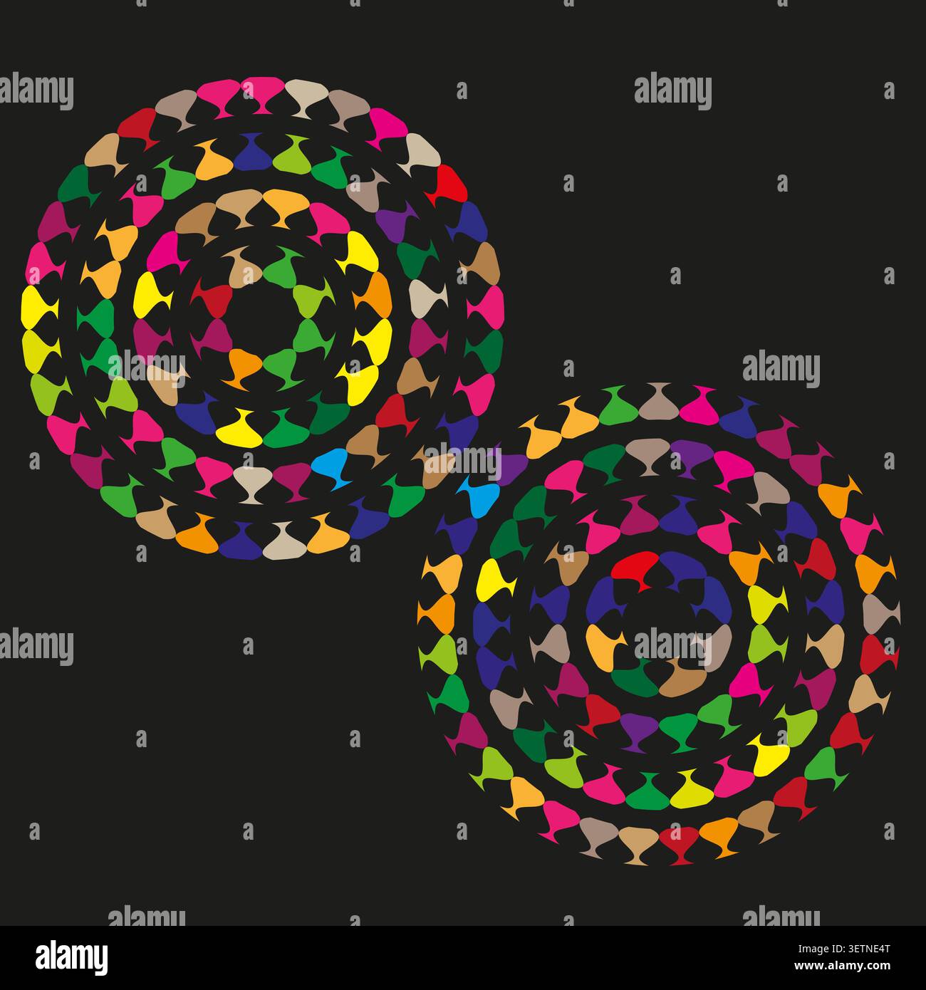 Abstract circular forms pack features colorful vector mosaic rosette shapes. Vibrant collection visualizes mandala. eps 10 Stock Vector
