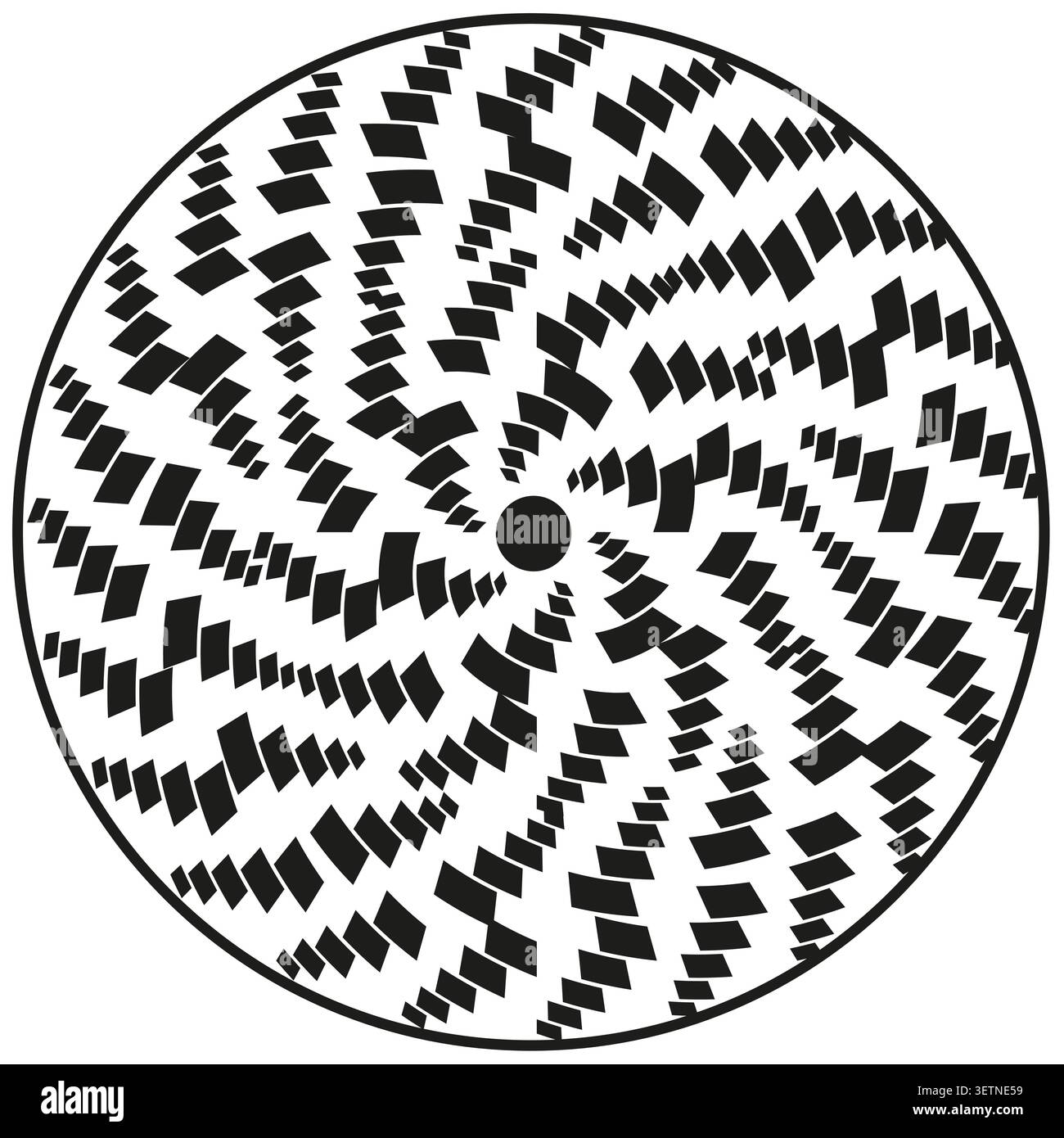 Geometric circular forms pack features black vector fragmented spiral shapes. Minimal collection visualizes vortex. eps 10 Stock Vector