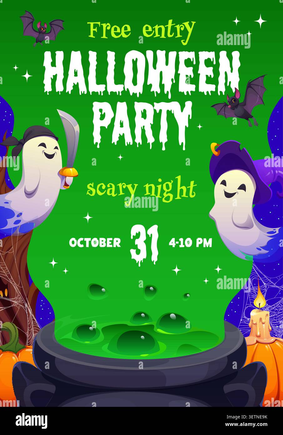 Witch potion, Halloween night party flyer Stock Vector