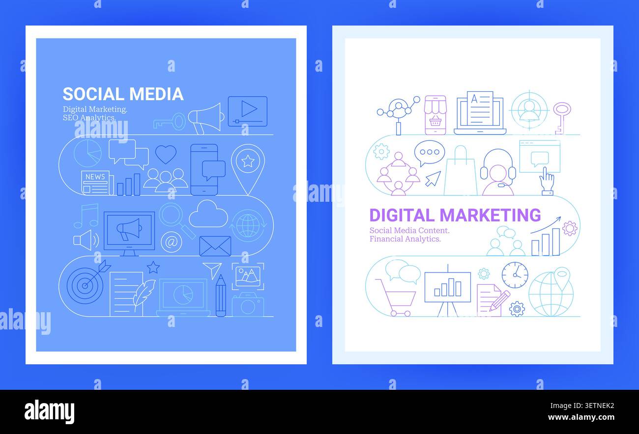Social Media Line Concept Posters Stock Vector