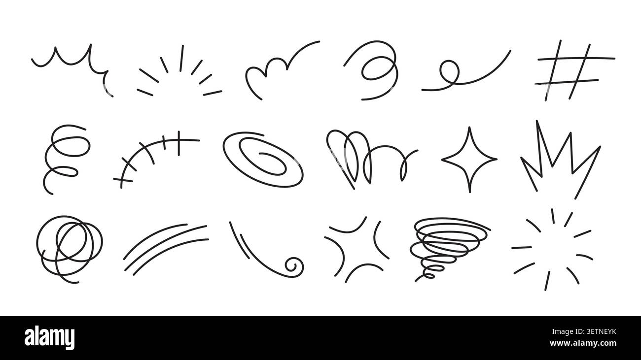 Abstract doodle line element handdrawn scribble sketch ornament set. Stock Vector