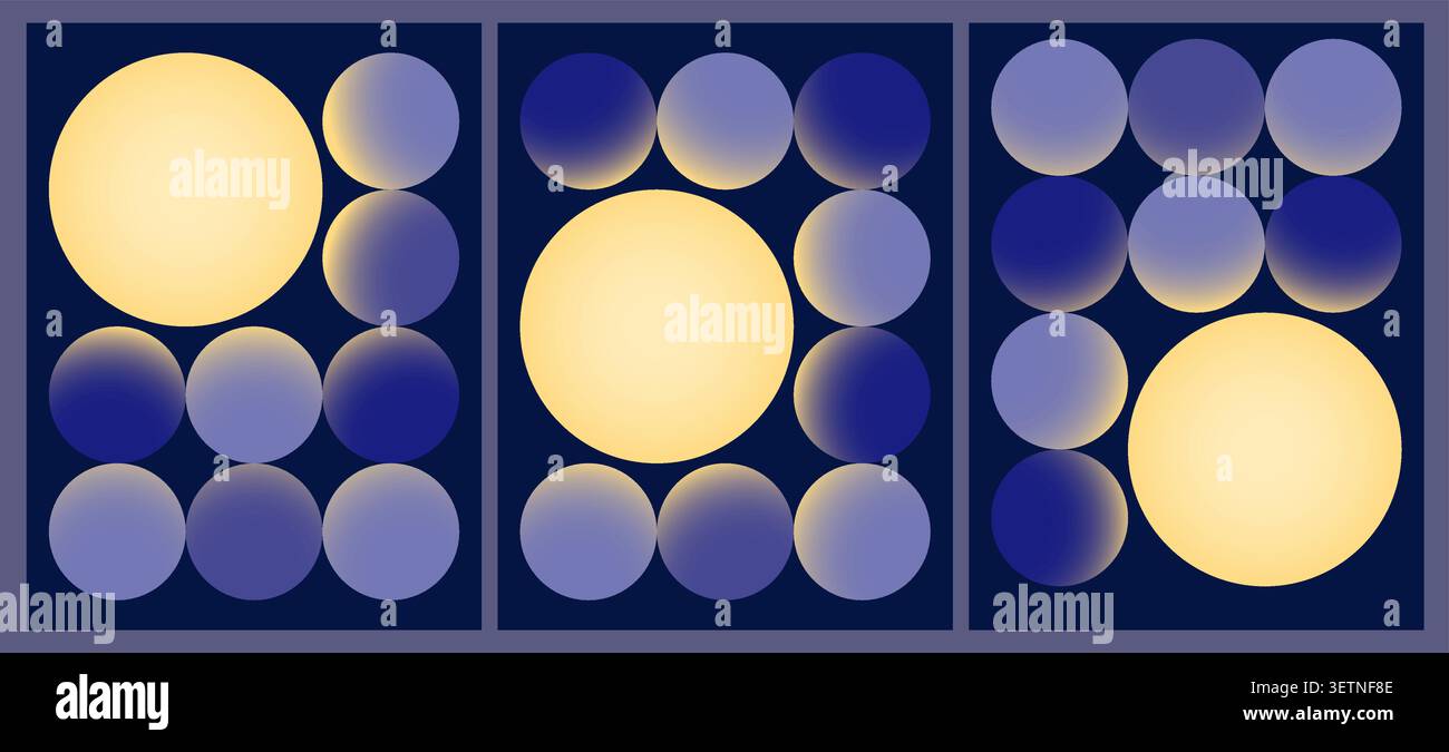 Abstract Poster with Circle Pattern and One Luminous Orb, Smooth Gradient Geometric Composition Stock Vector