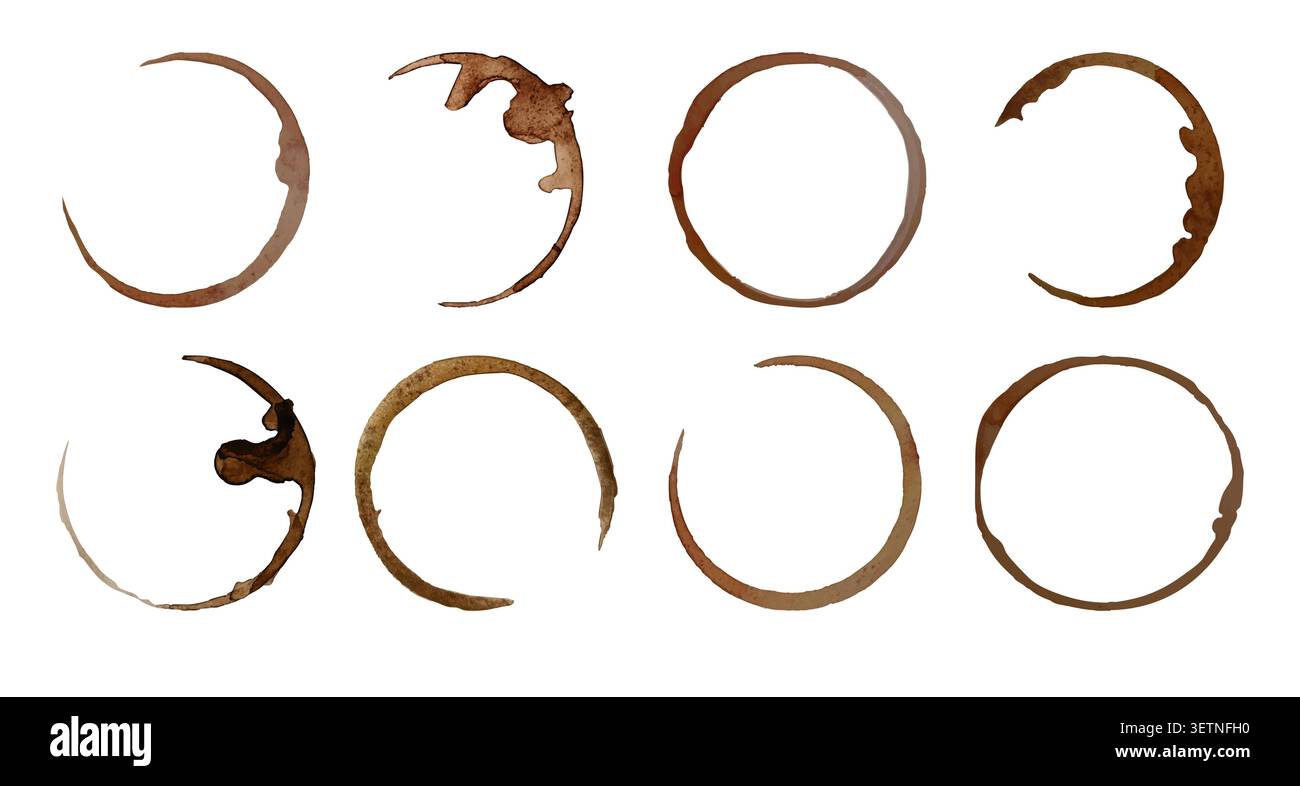 Watercolor coffee stains with organic ring texture. Stock Vector