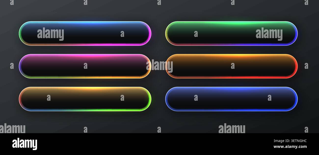 Set of glowing button frames and web UI elements for modern application interface. Vector illustration. Stock Vector