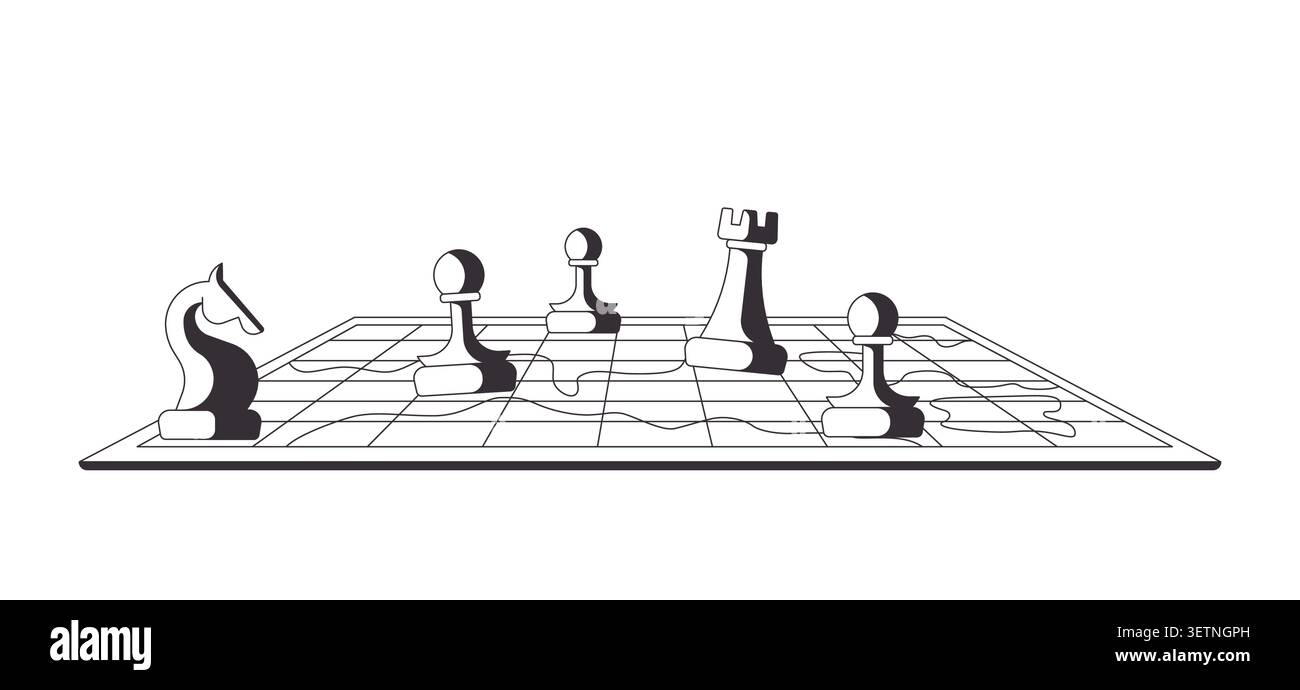 Chess strategy and tactics board 2D line object Stock Vector