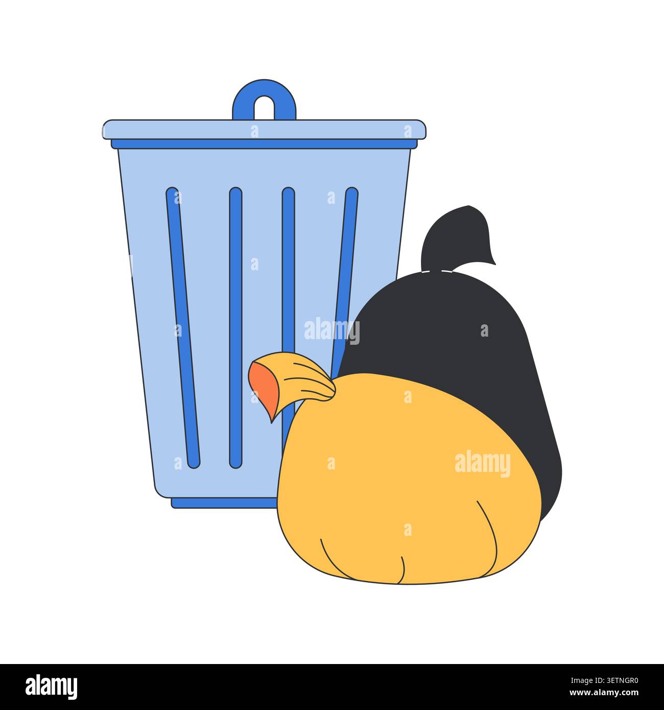 Trash bin with garbage bags 2D cartoon object Stock Vector