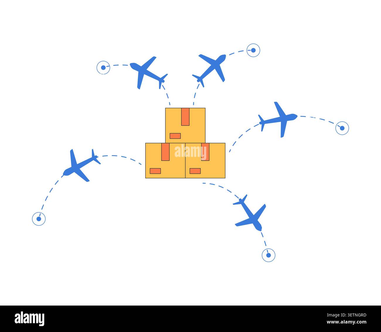 Air cargo delivery network 2D cartoon object Stock Vector