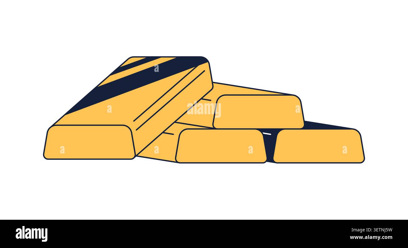 Stacked gold bullion bars 2D cartoon object Stock Vector