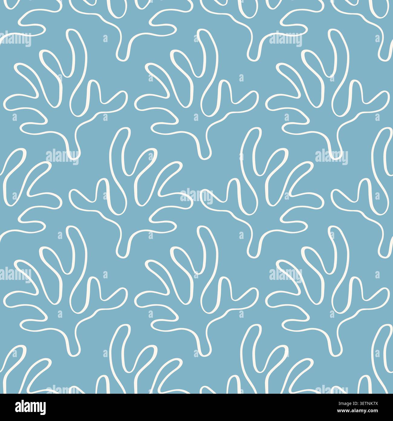 Blue boho coral outline shapes seamless pattern Stock Vector
