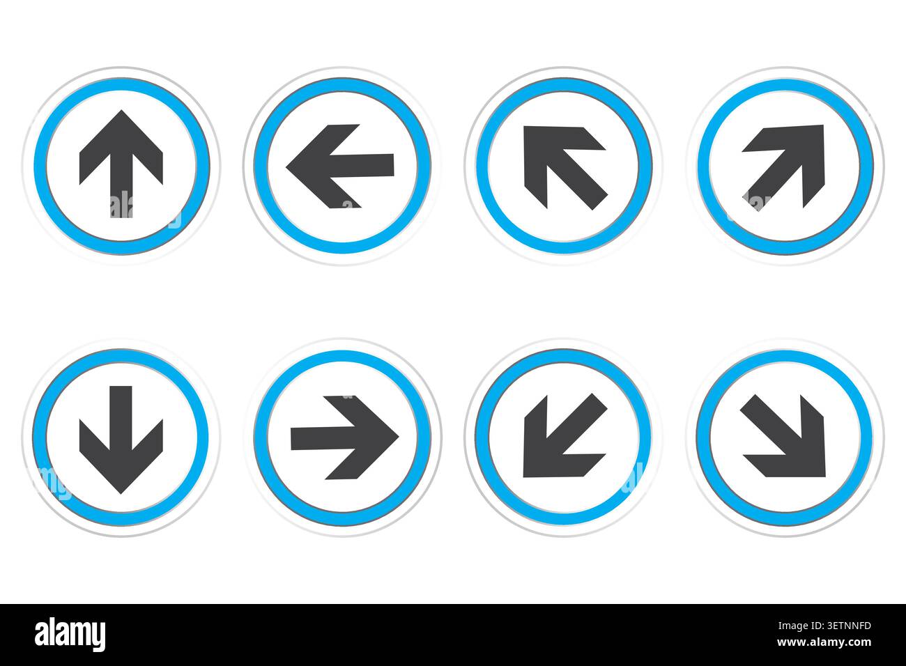 Circle arrow button set features blue vector icons. It complements web navigation and interface directional systems. eps 10 Stock Vector