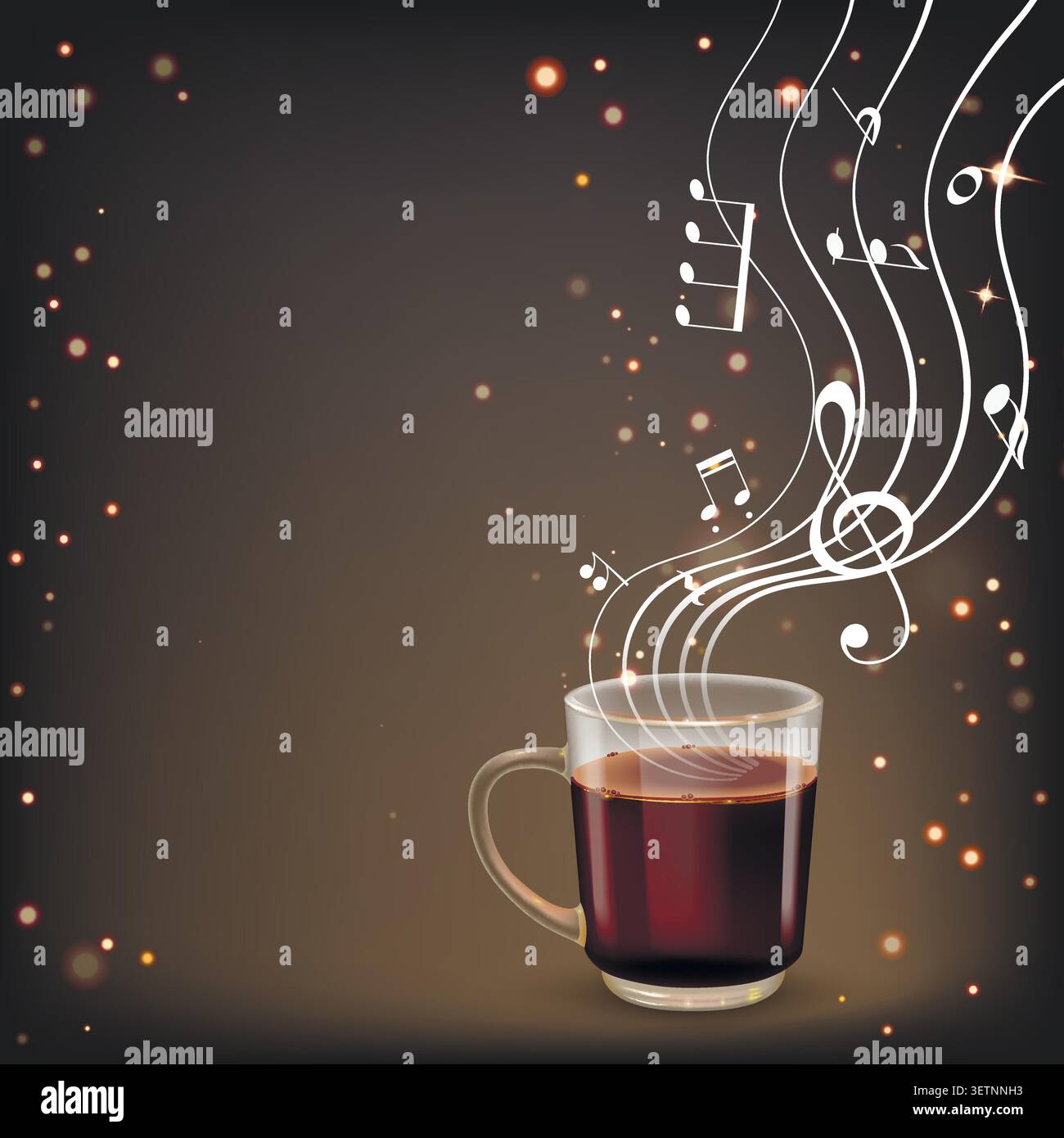 Warm coffee steams with musical notes rising above Stock Vector
