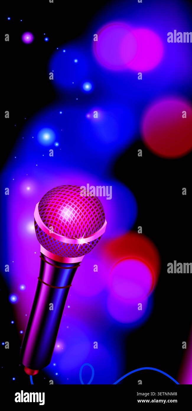 Vibrant microphone glows on colorful background Stock Vector