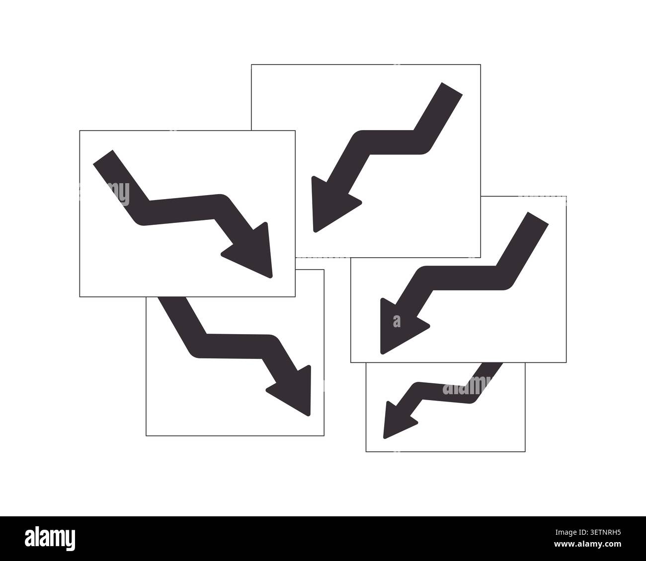 Financial decline arrows cards overlap 2D line object Stock Vector