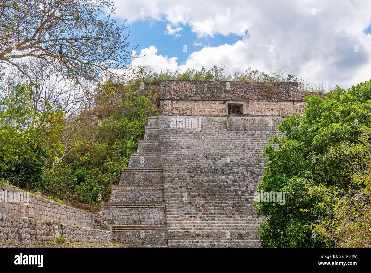 Mayan Grand Pyramid in Uxmal, Mexico. Stock Photo