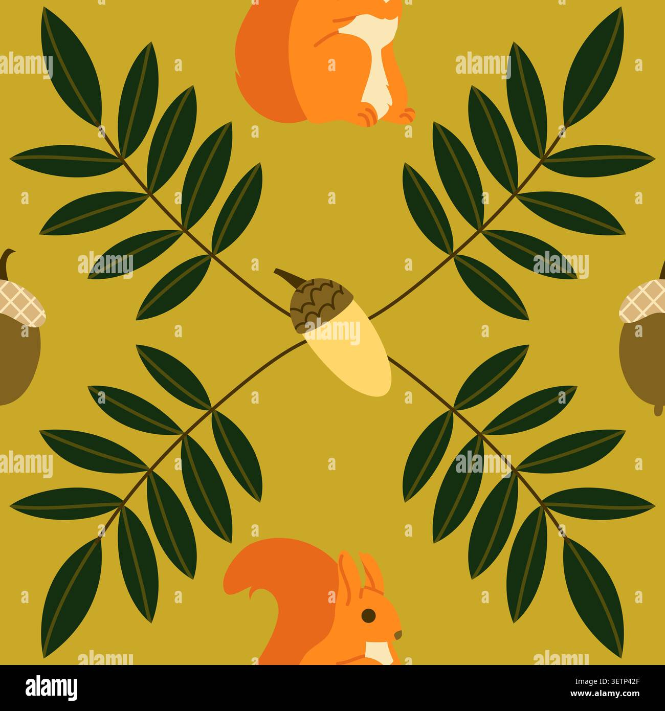 Cute Squirrel and Autumn Leaves Seamless Pattern Stock Vector
