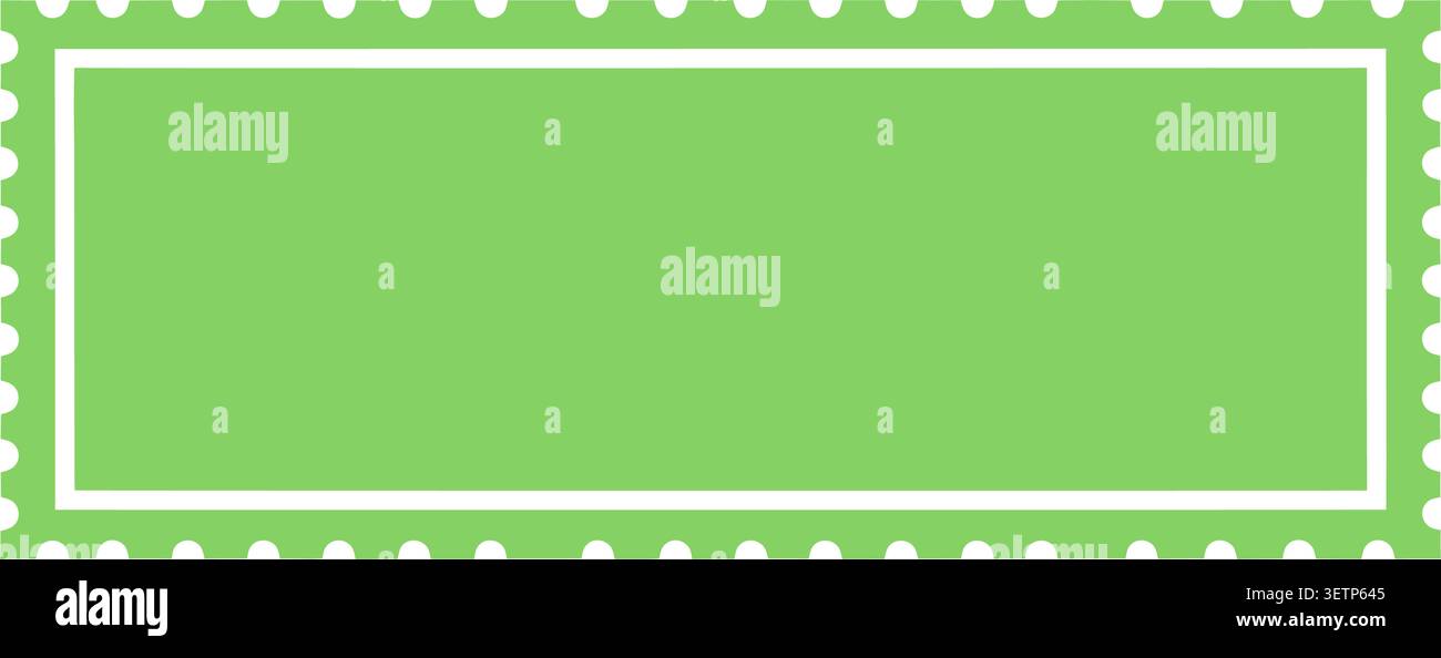 A clean and simple green rectangular stamp design featuring perforated edges, ideal for labels, seals, or decorative elements in projects. Stock Vector