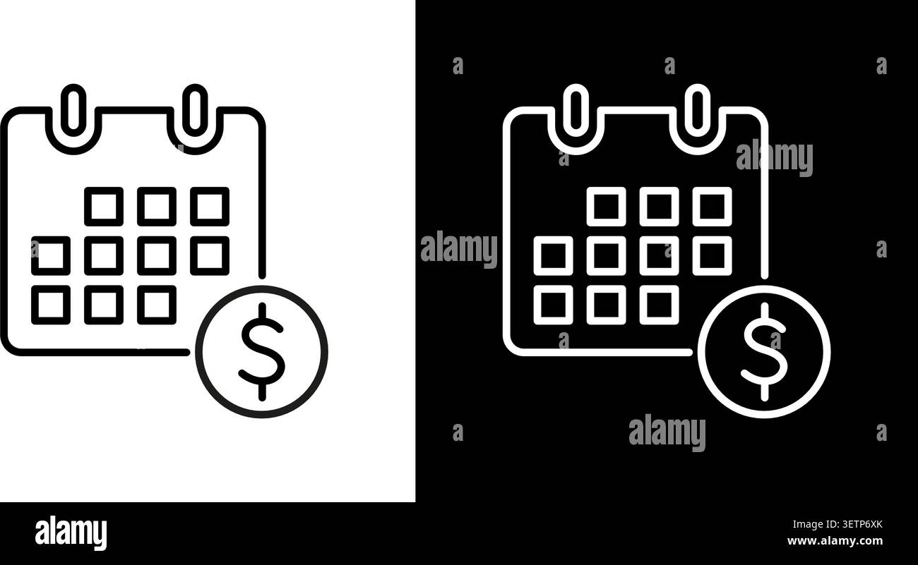Calendar With Dollar Sign Line Icon Set. Financial Planning, Budgeting, And Payment Scheduling Outline Symbol Collection. Economic Management Stock Vector