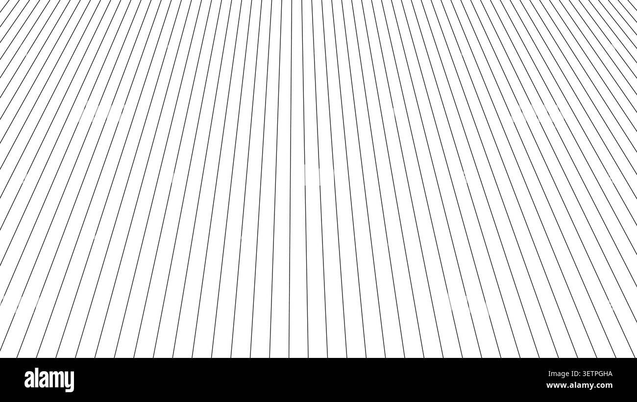 Abstract background with converging parallel lines, perspective view of black stripes surface Stock Vector