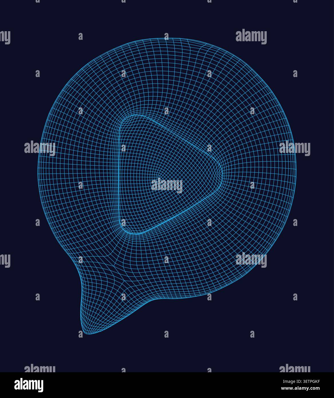 Abstract 3d wireframe speech bubble with play button icon shape, digital communication concept, vector illustration Stock Vector