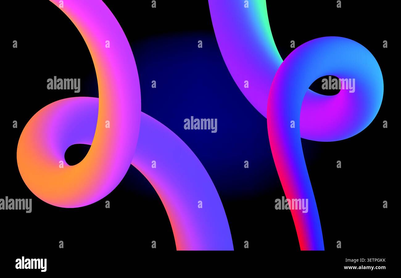 Abstract Neon Gradient Ribbon Curves on Dark Background Stock Vector