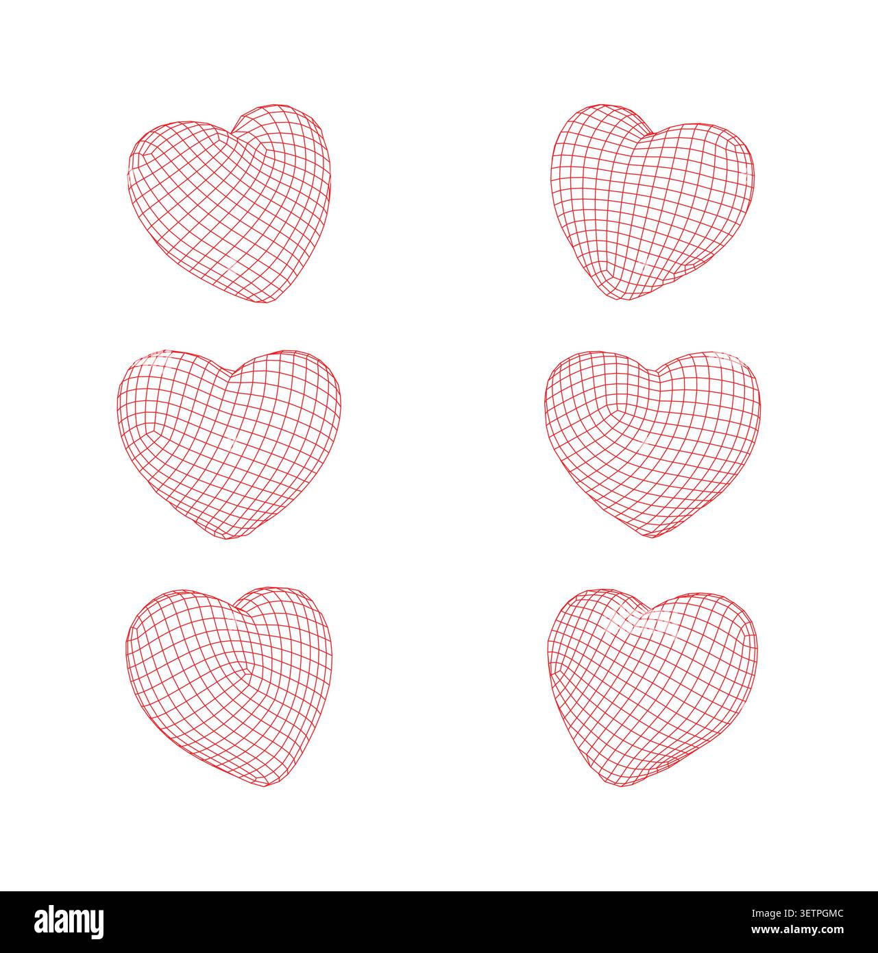 Set of 3d wireframe heart shapes Stock Vector