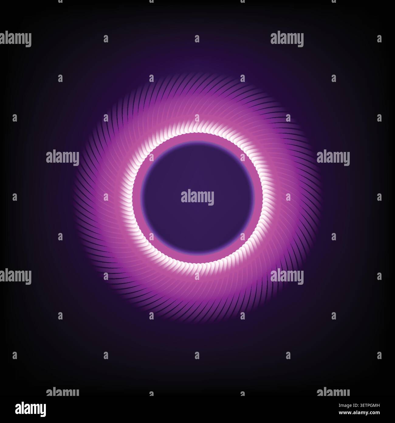 Abstract Neon Glowing Circle Light Ring on Dark Background Stock Vector