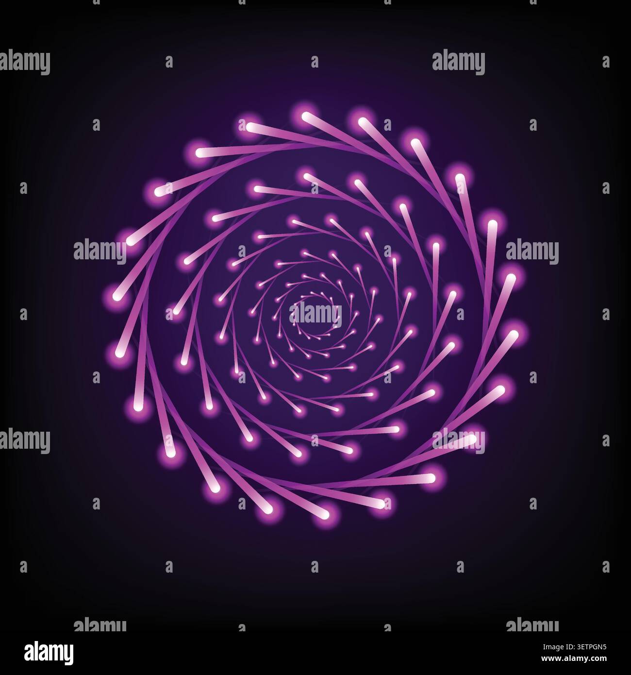 Abstract Neon Spiral Light Vortex on Dark Background Stock Vector