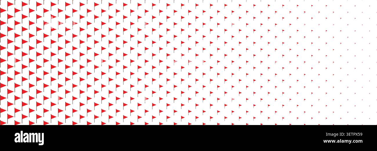 horizontal halftone of red triangle flagpole on white. Stock Vector
