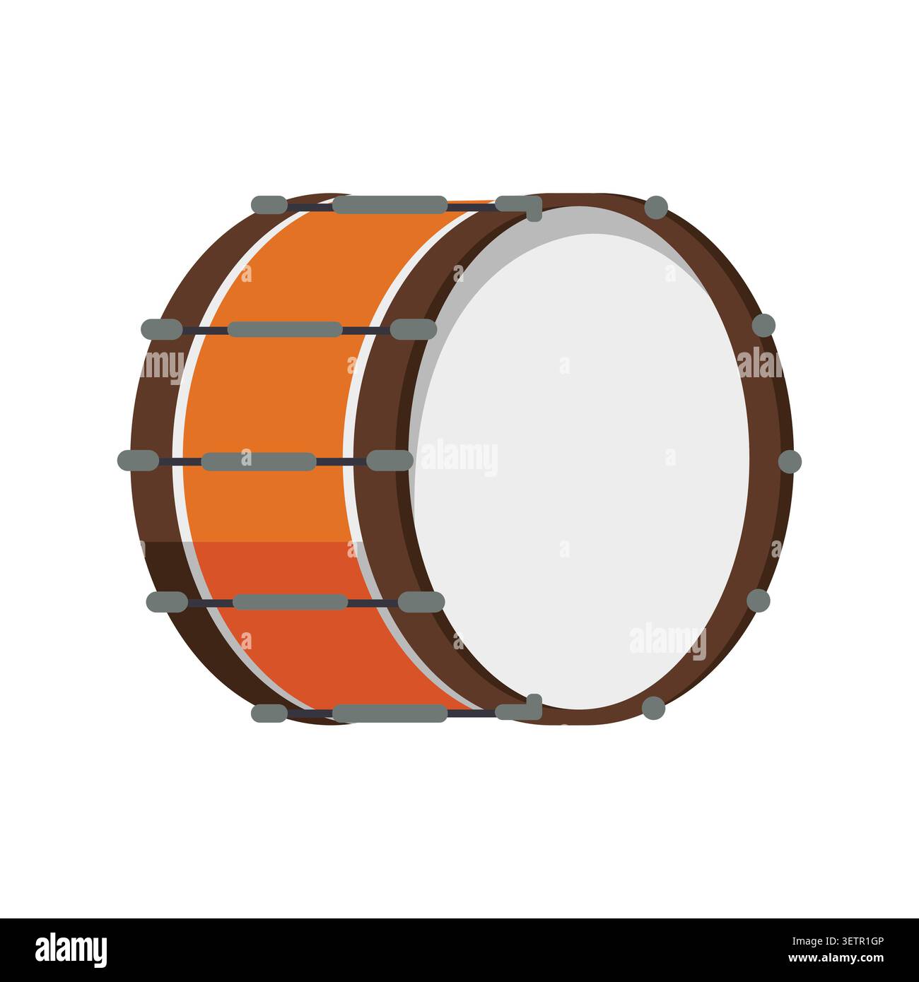 Orange Bass Drum Illustration on White Background - A clean and modern vector illustration of a traditional orange bass drum. Stock Vector