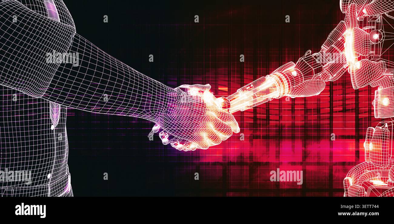 People And Machines Coexisting With Artificial Intelligence Virtual Entity Stock Photo