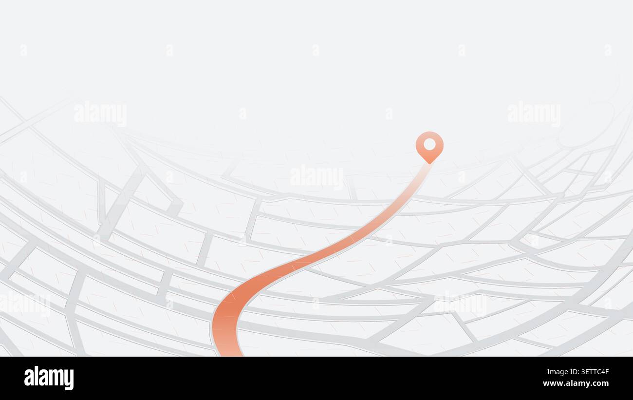 Curved city map with long orange navigation arrow. Perspective Vector illustration. Stock Vector