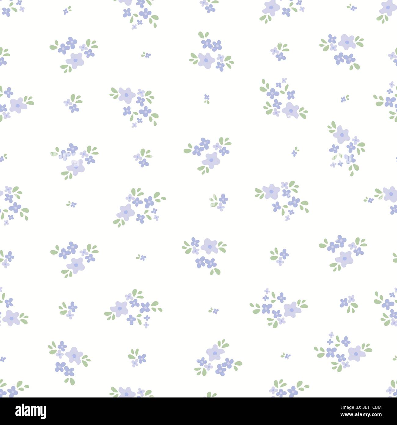 Soft lavender blue flower seamless pattern on white background. Delicate ditsy floral vector illustration for baby fabric, textile, wallpaper, wrap. Stock Vector