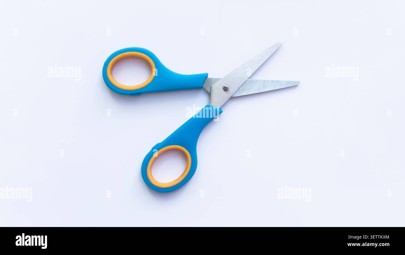 Blue Scissors Isolated on White Background Stock Photo