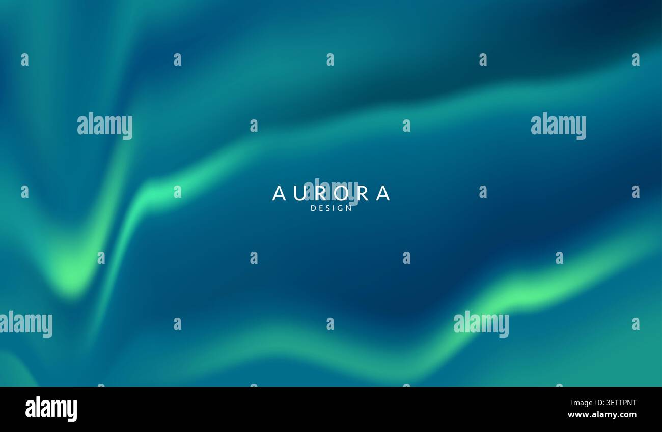 Aurora borealis vector background. Abstract northern lights gradient banner with deep navy blue and teal blurred neon wavy stripes. Trendy fluid. Stock Vector